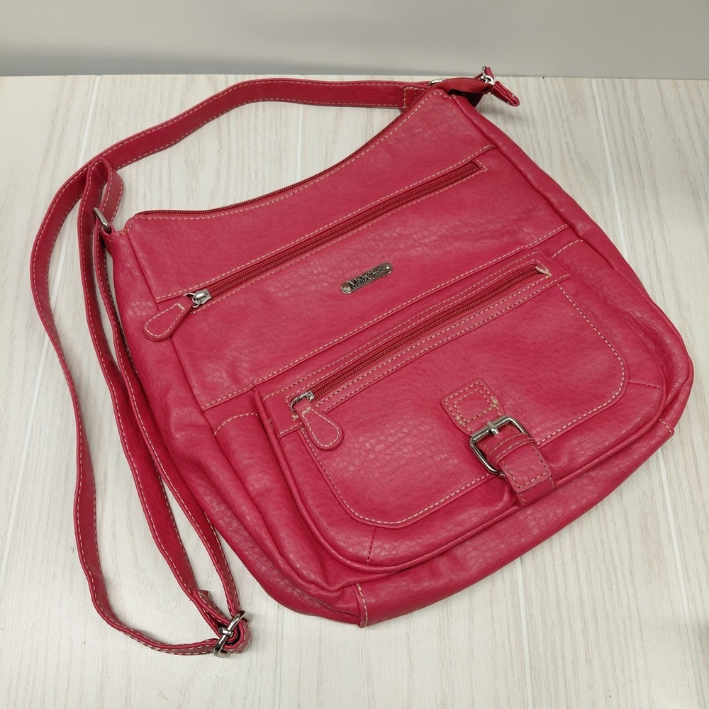 MultiSac Pebbled Pink Multi Zip Compartment Crossbody‎ Bag Purse 11x11x2